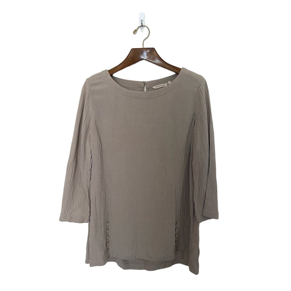 Soft Surroundings Oceo Gauze Tunic Top Pebble Taupe Button Detail Size Large - Picture 2 of 10